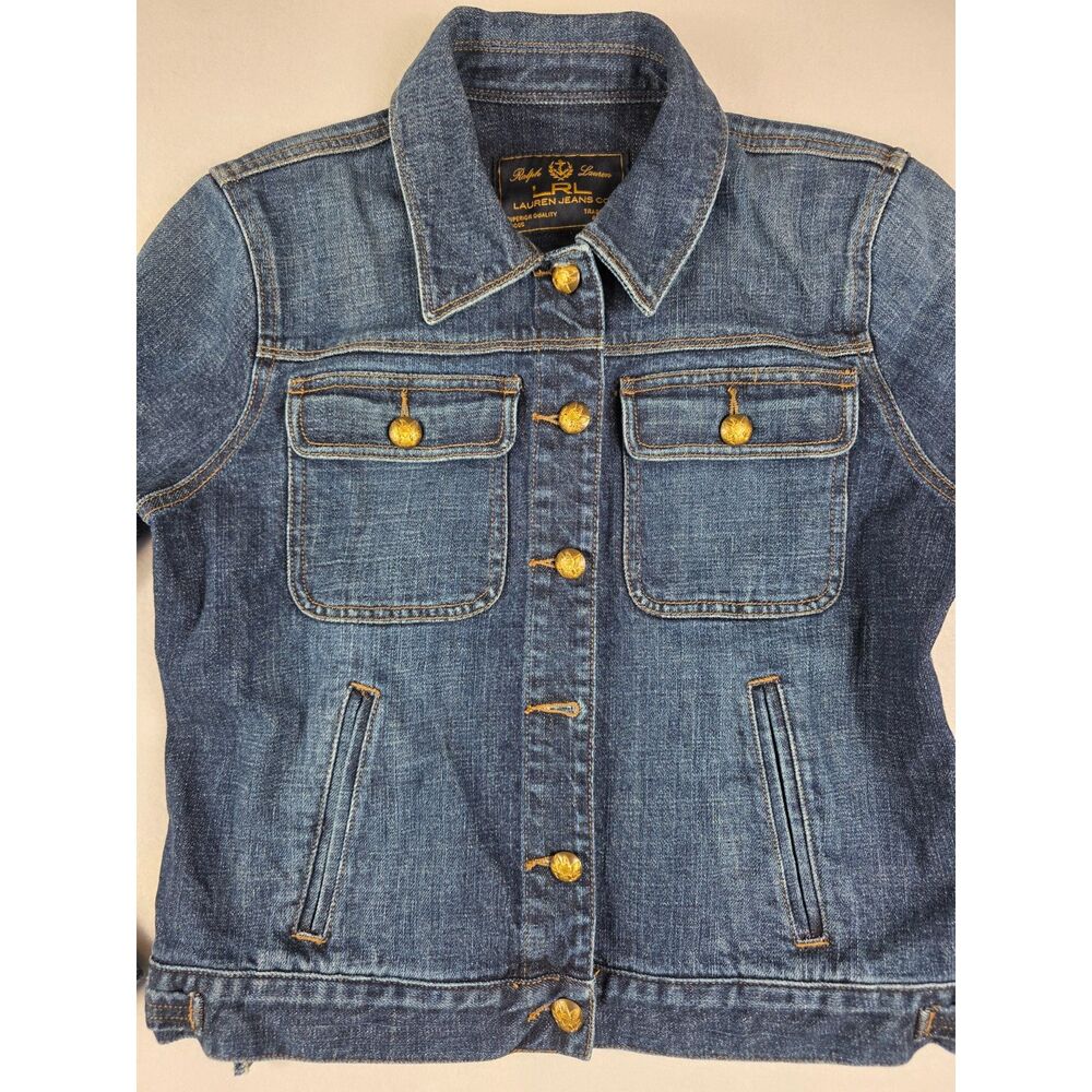 Lauren Ralph Lauren Jean Jacket Women's Medium Blue Denim Trucker Button Missing